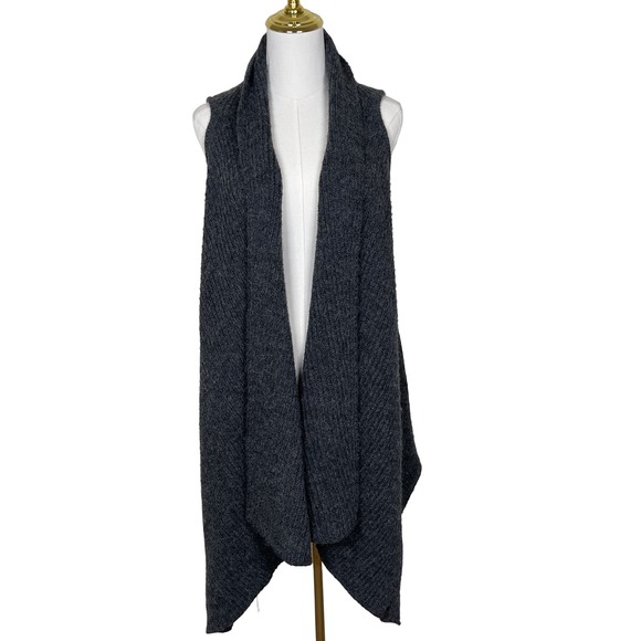 RUDSAK Wool Charcoal Grey Knit Sleeveless Waterfall Vest Duster Cardigan XS/S - Picture 2 of 12